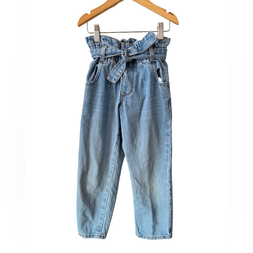 River Island Mini Kids Denim Paper Bag Jeans Tie Belt- size 4/5 years